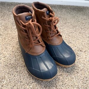 Sperry Brown Leather & Navy Rubber Kids Duck Boots